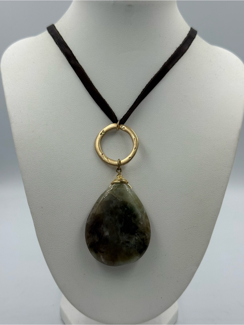 Labradorite Teardrop Pendant on Leather Necklace Boho Stone Mystic Gemstone